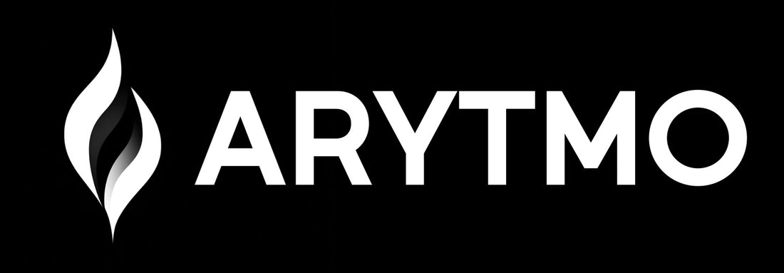 ARYTMO logo with a stylized flame icon on a black background