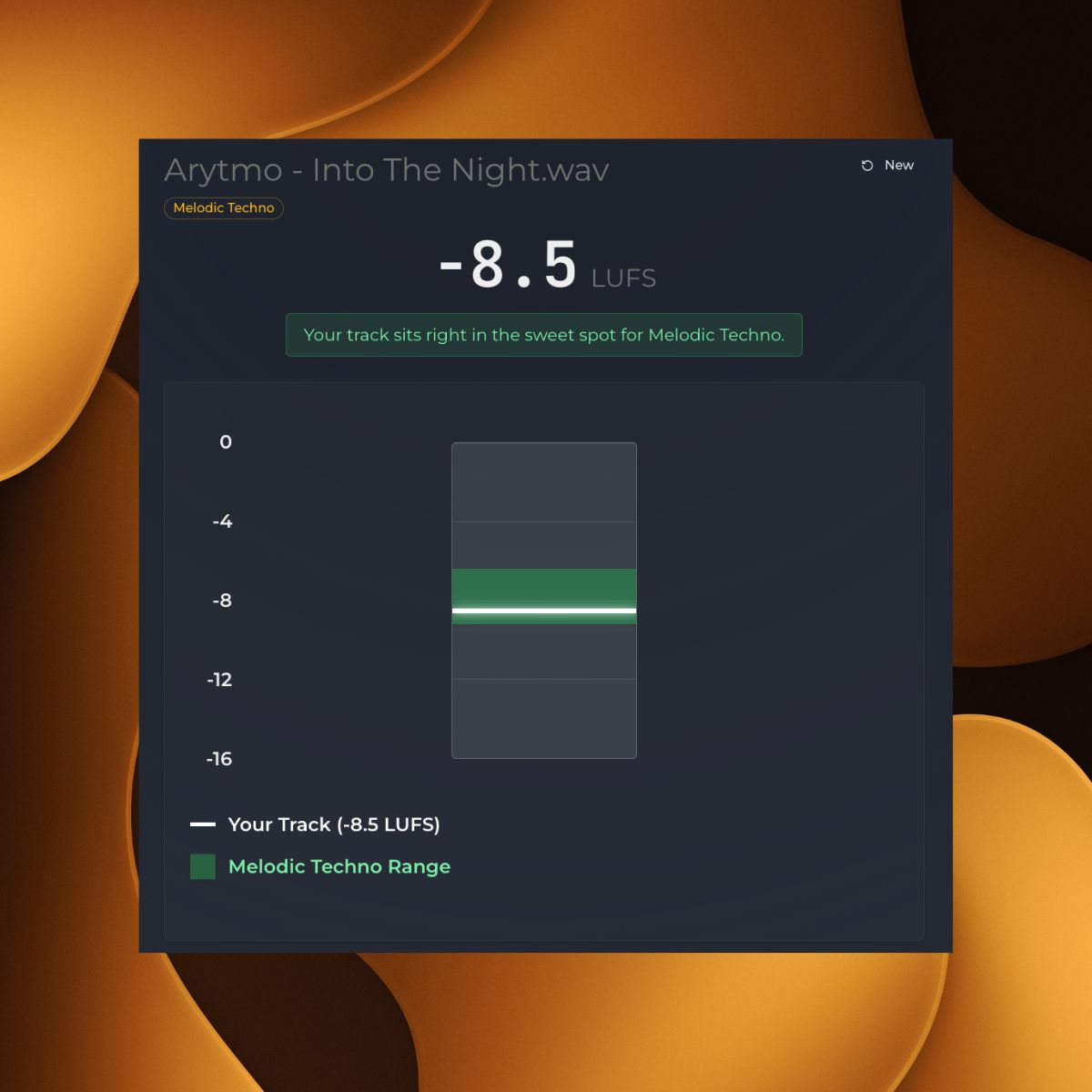 Music production software display with audio level meter on a dark background