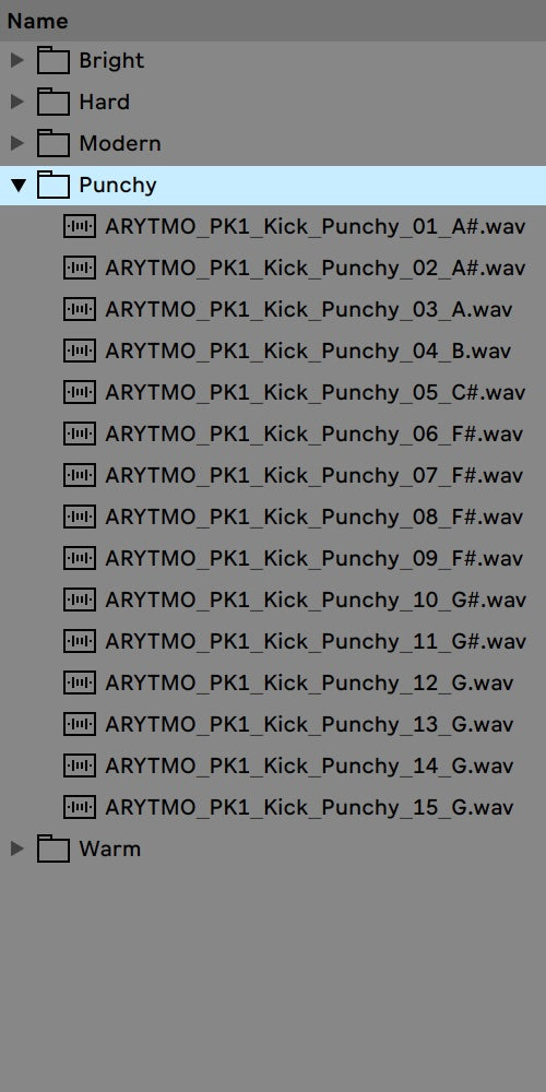 List of audio file names with extensions on a gray background