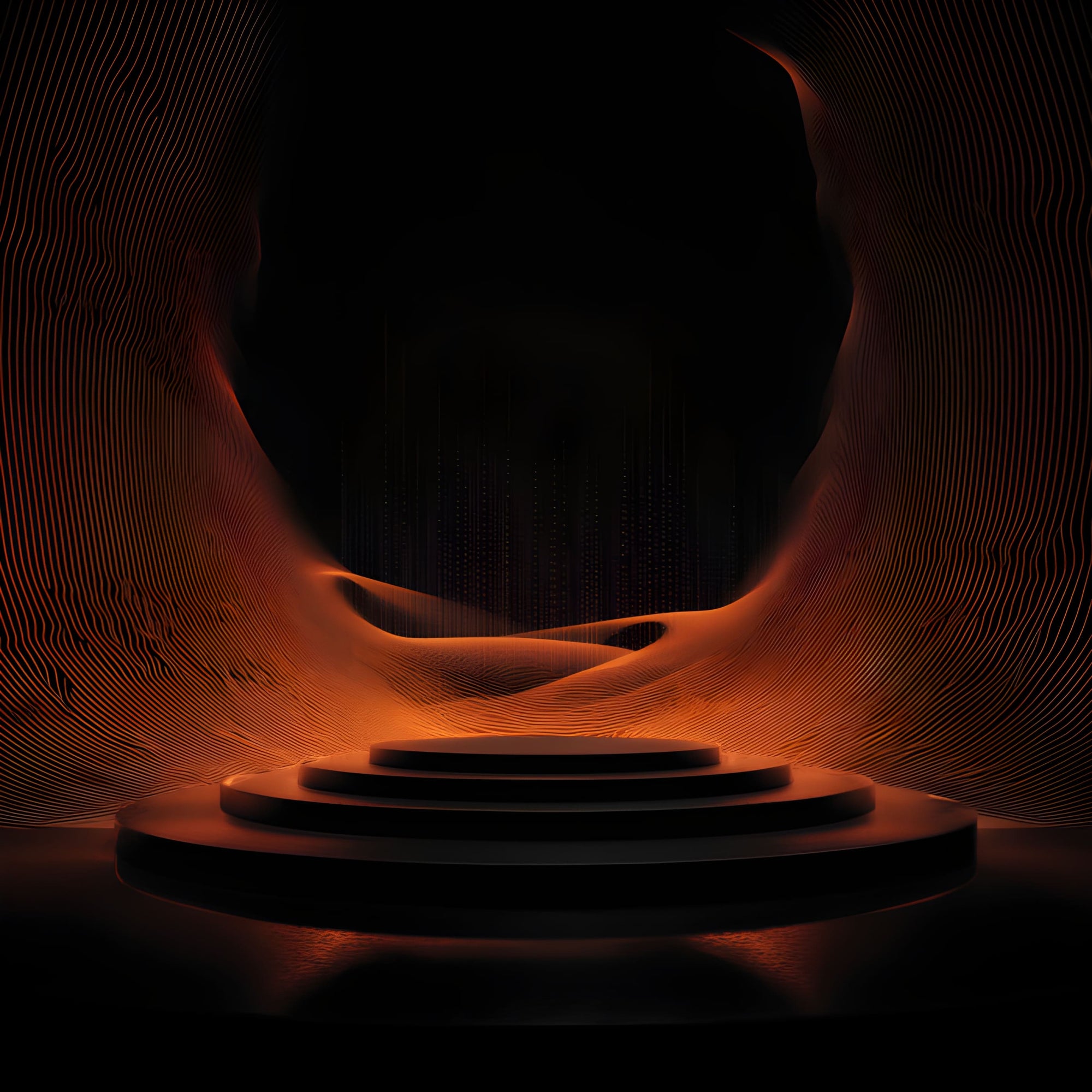 Dark abstract design with circular elements and light effects