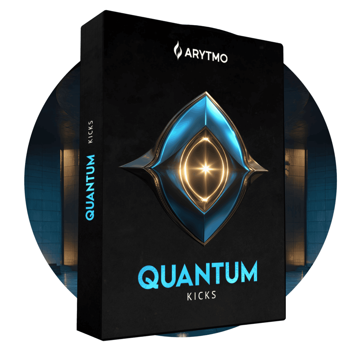 Arytmo Quantum Kicks product packaging with glowing emblem on a dark background